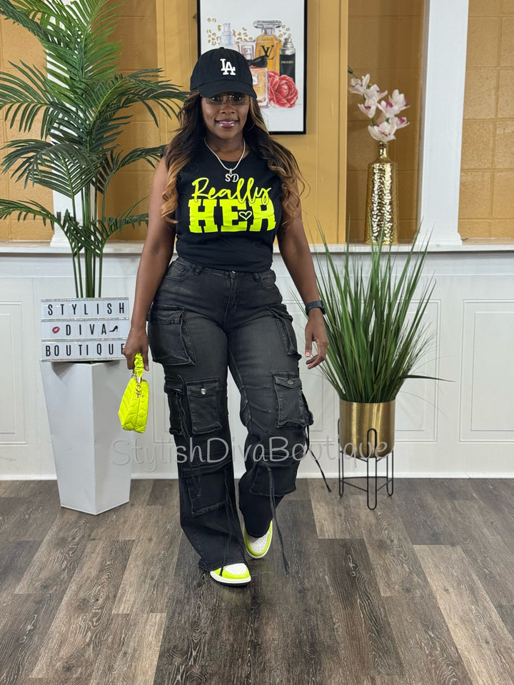Really HER Graphic Tee (Neon Yellow Print)