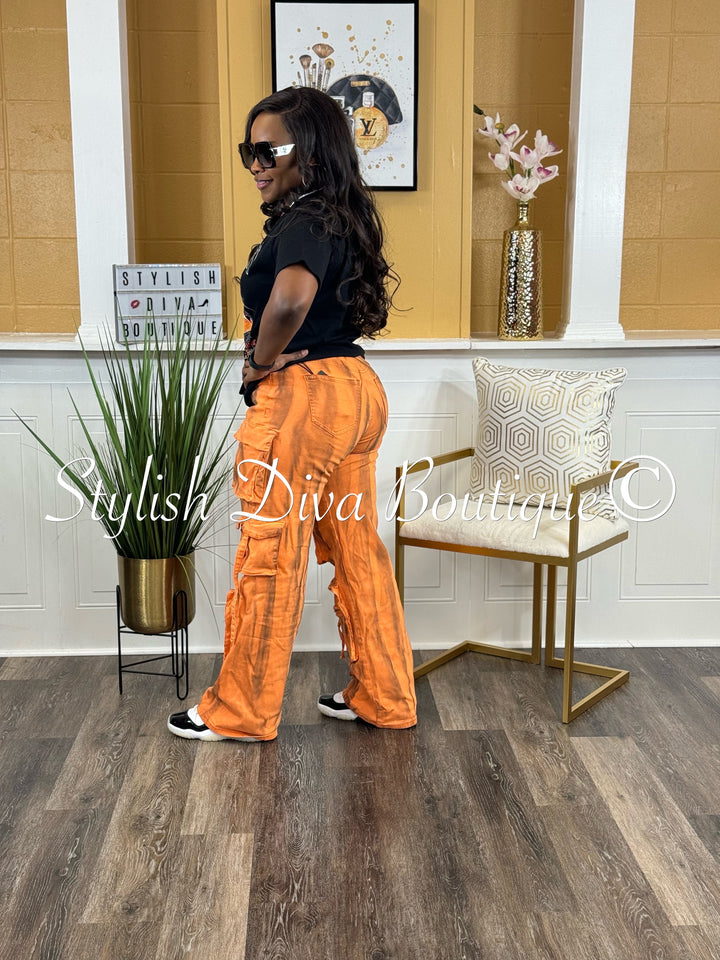 Best Kept Secret Sprayed Cargo Pants up to 3XL (Orange/Black)