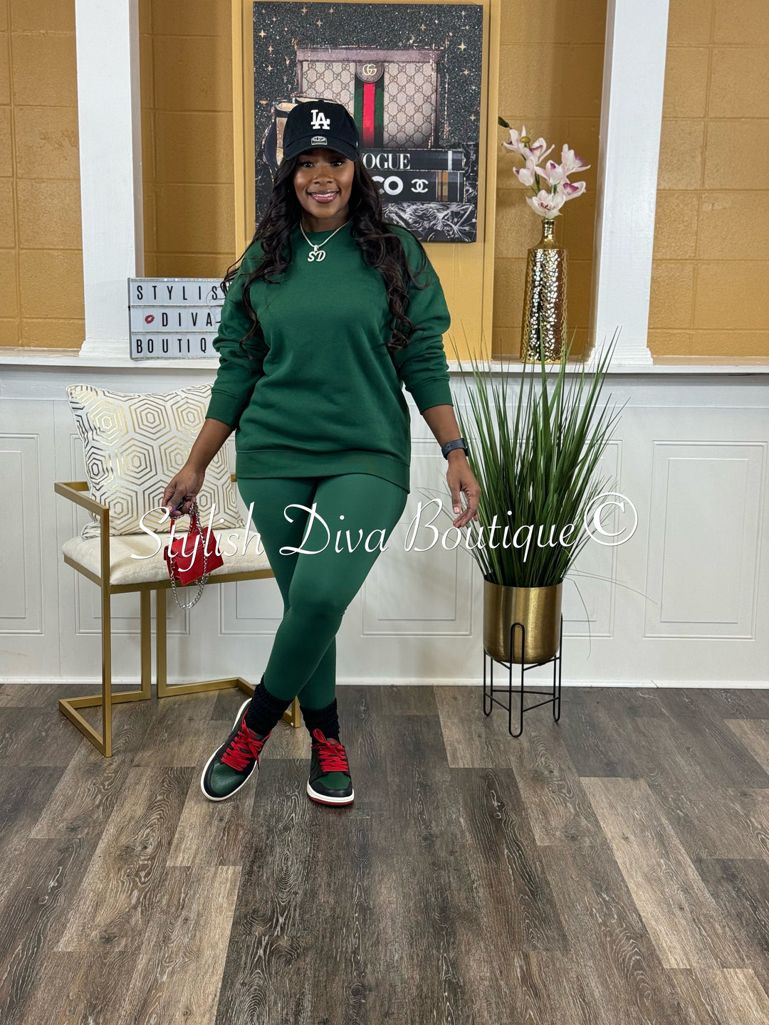 Keep It Going Sweatshirt & Leggings 3pc Set (Dk Green)