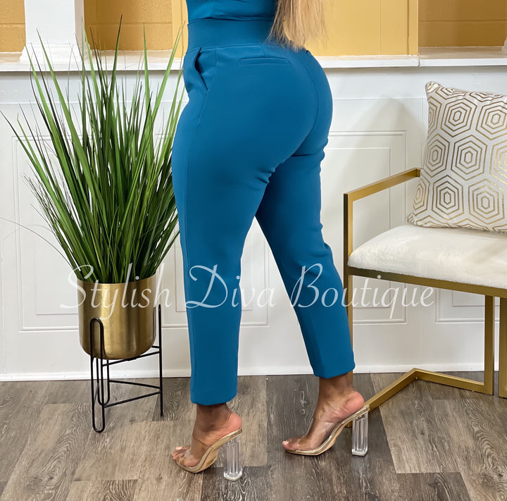 Business Inclusive 2pc Cardigan & Pants Set (Teal)