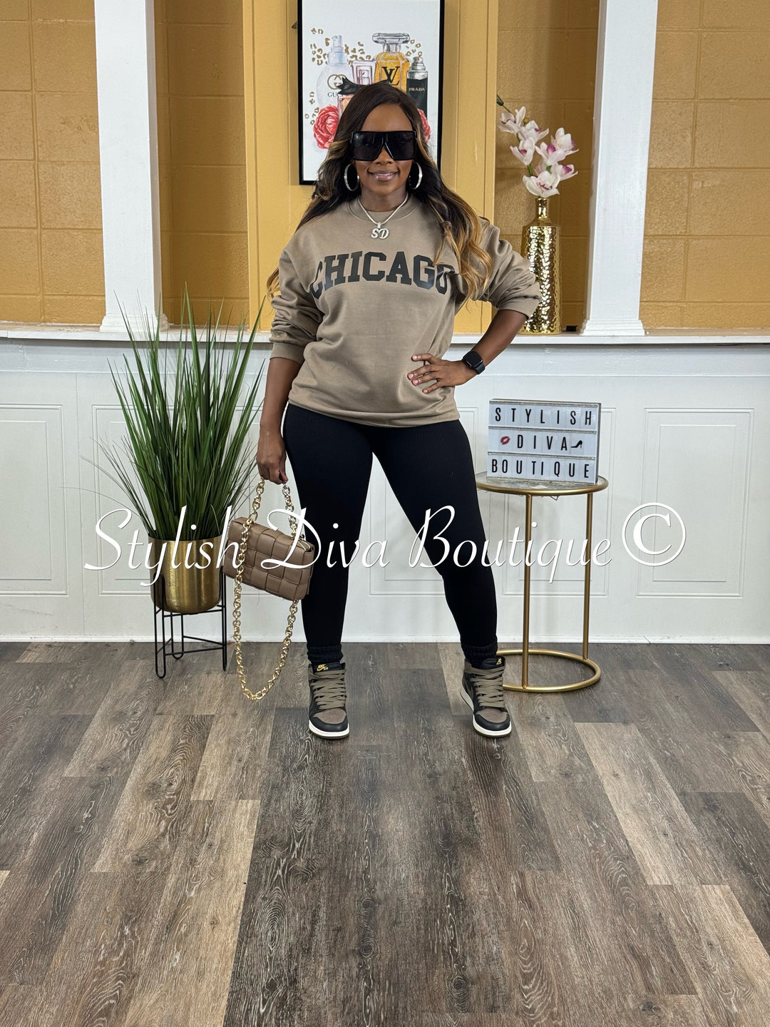 Chicago Print Sweatshirt Only up to 3XL (Mocha/Black Print)
