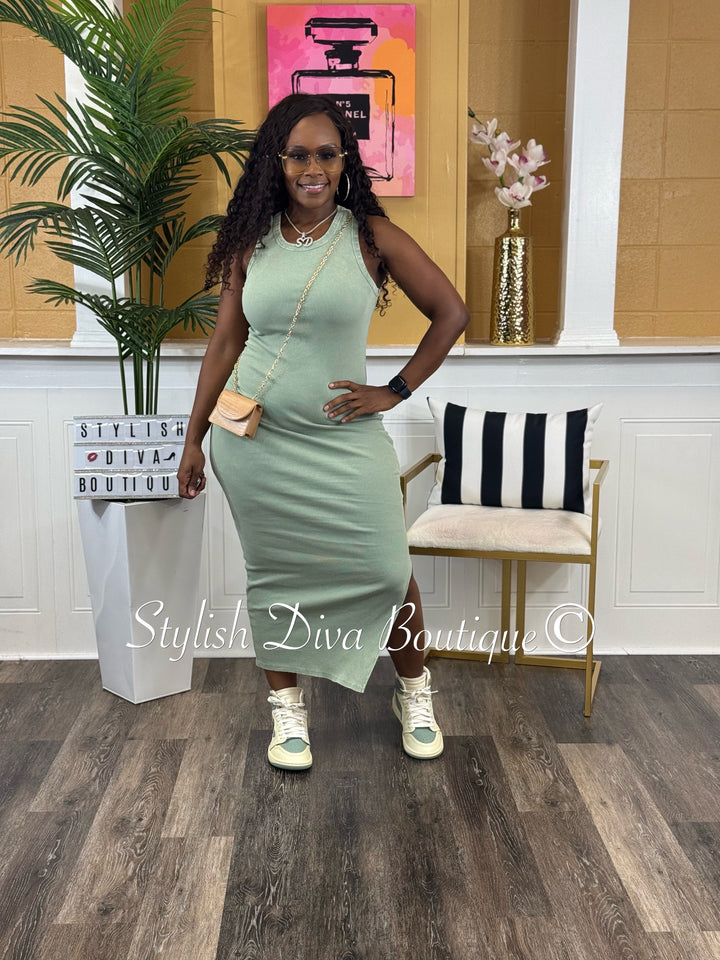 India Midi Dress (Sage Green)