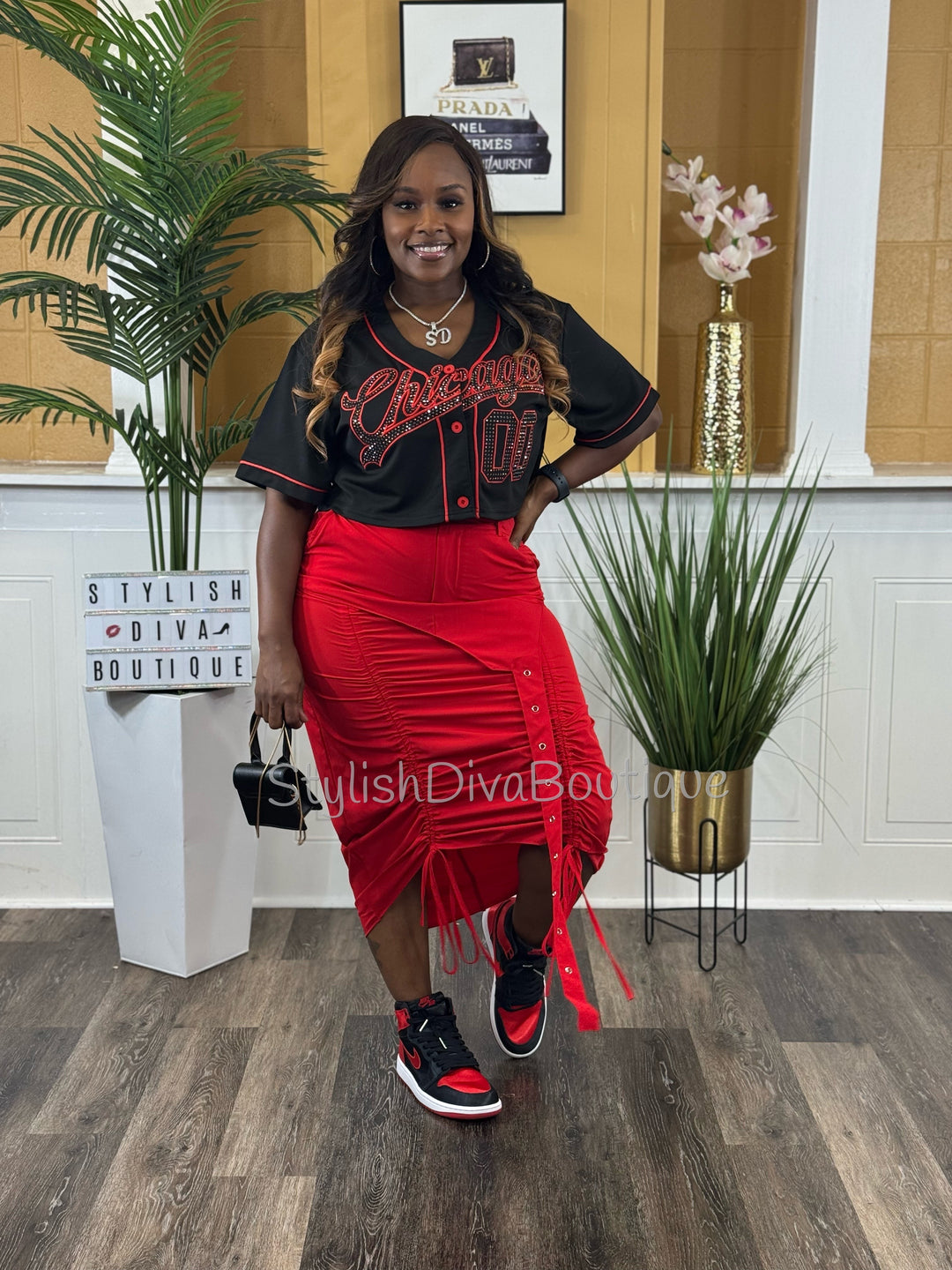 Center Stage Nylon Cargo Skirt (Red)