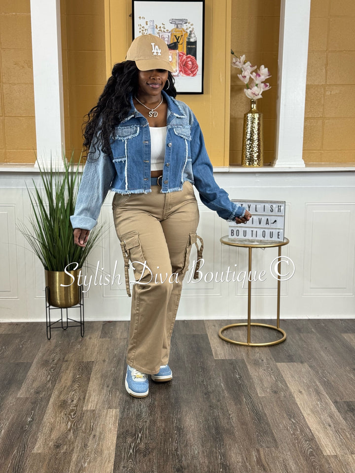 Fray Game Cropped Denim Jacket (Multi-Patched Denim)