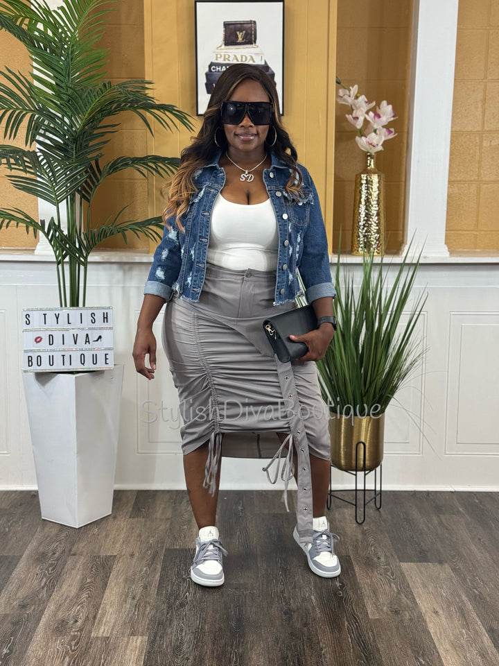 Center Stage Nylon Cargo Skirt (Grey)
