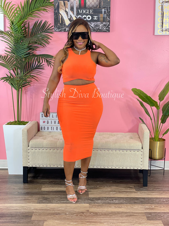 It Girl Midi Skirt Set (Orange)