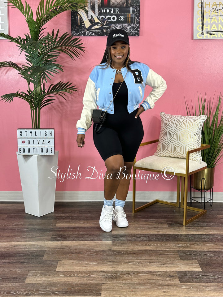 Varsity Cropped Jacket (Light Blue/White)