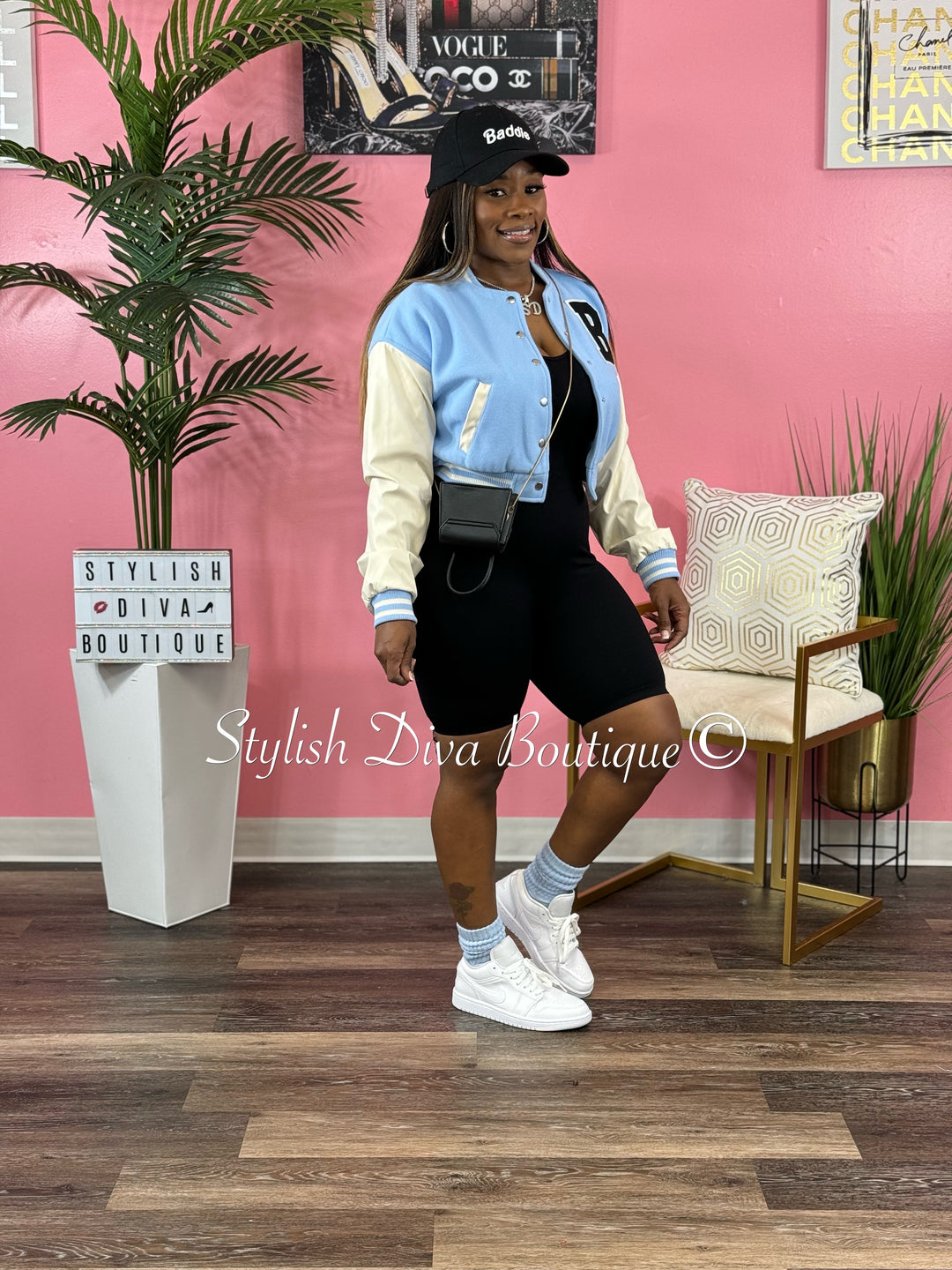 Varsity Cropped Jacket (Light Blue/White)