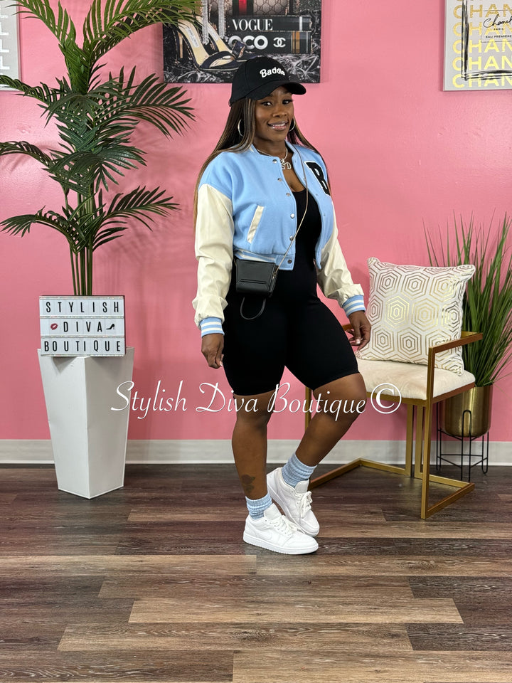 Varsity Cropped Jacket (Light Blue/White)