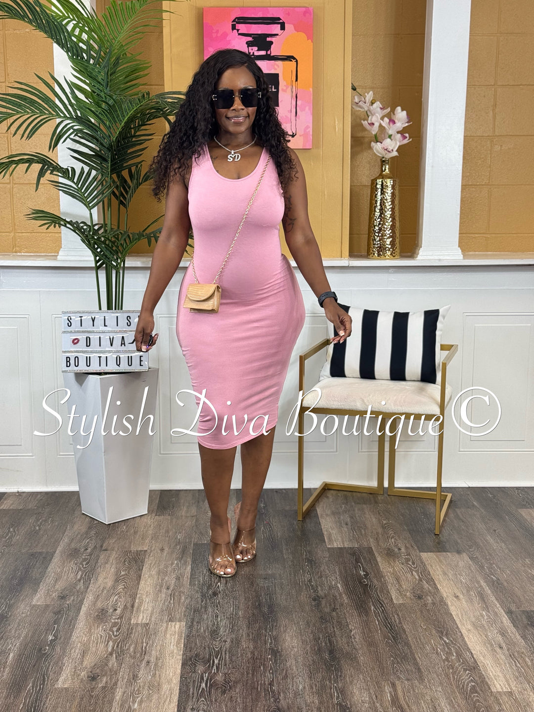 Alex Cotton Midi Dress (Mauve Pink)