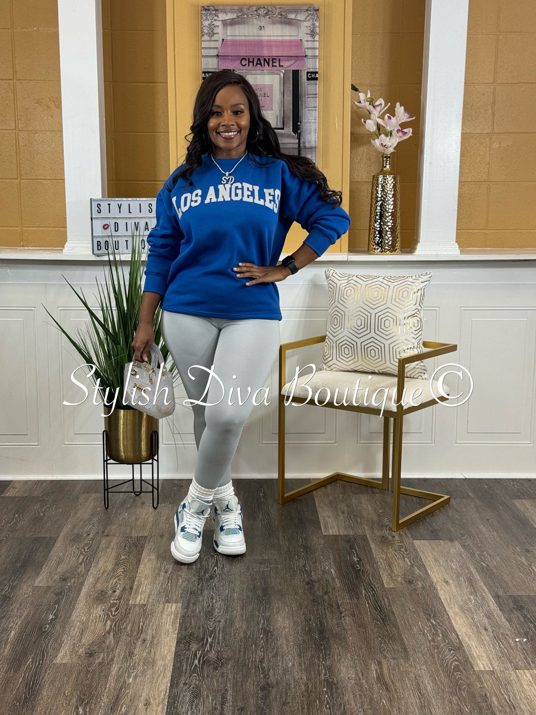 Los Angeles Oversized Sweatshirt & Leggings Set (True Blue & Grey)