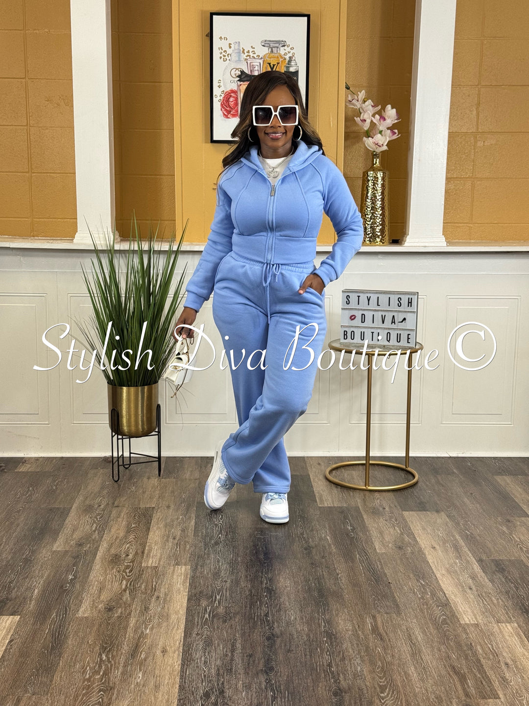 Comfort Mode Zip Hoodie Fleece Set (Peri Blue)