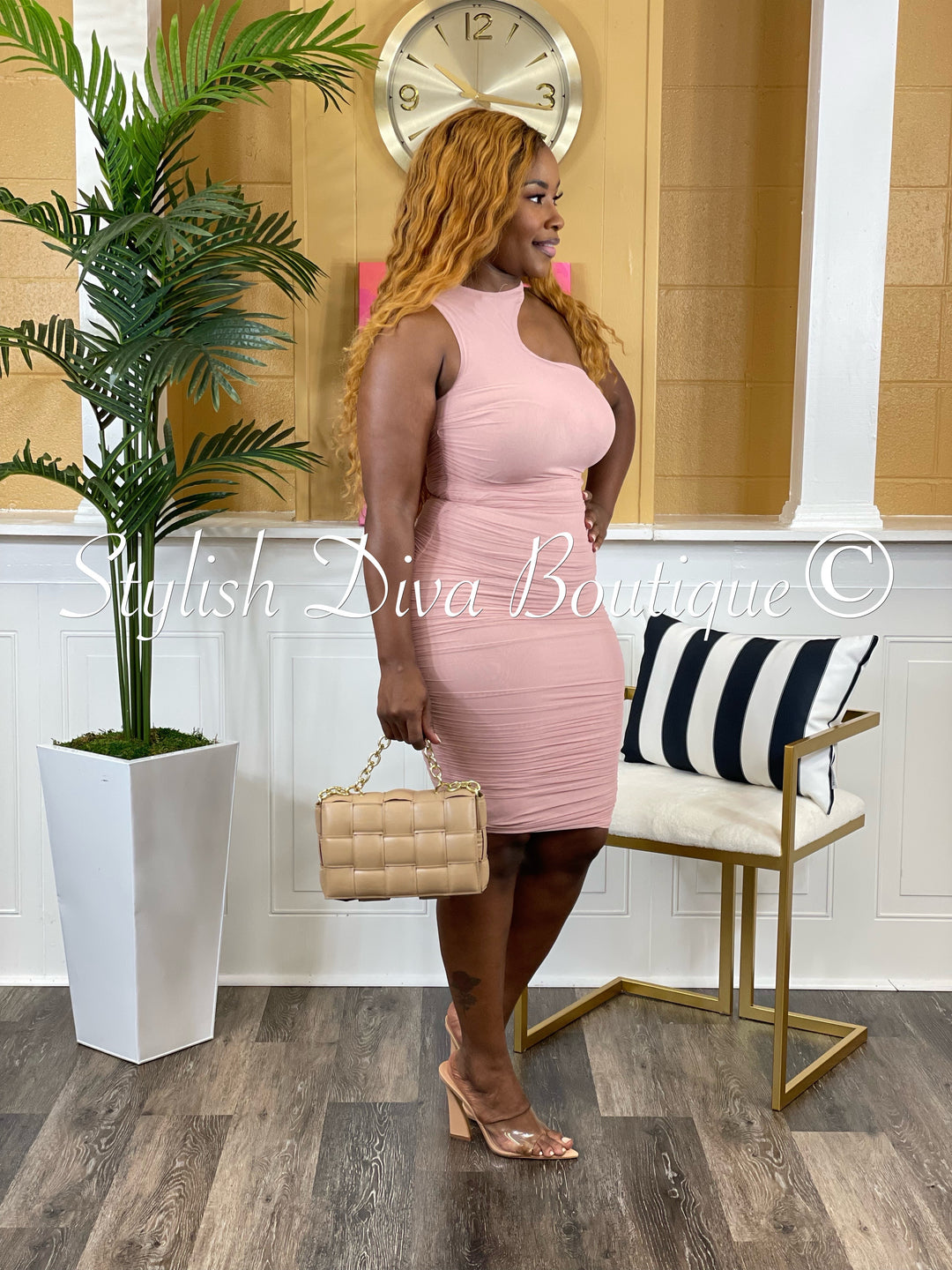 Bold Cut Dress (Blush Pink)