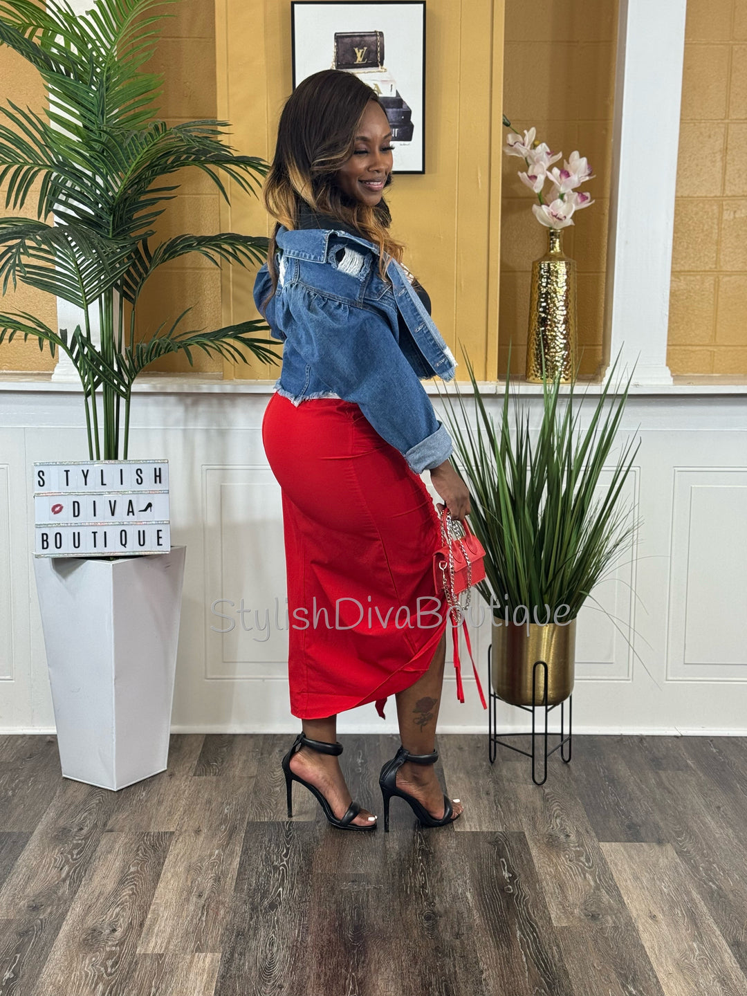 Center Stage Nylon Cargo Skirt (Red)