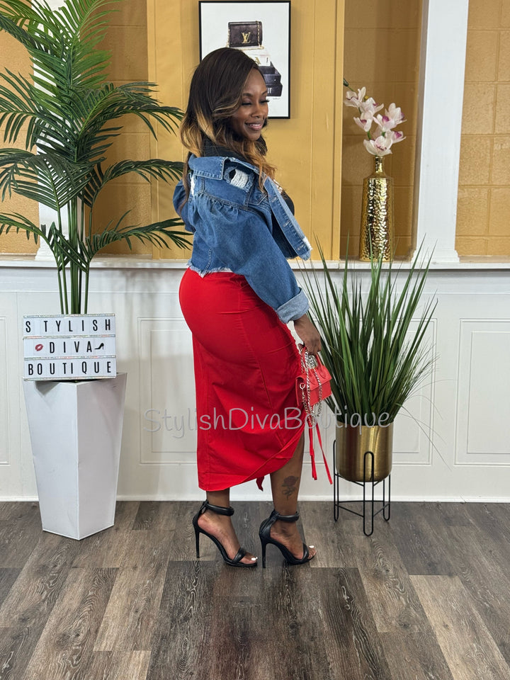 Center Stage Nylon Cargo Skirt (Red)