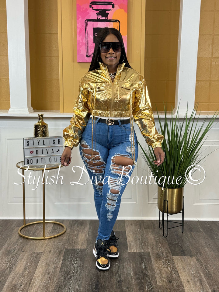 Athena Metallic Cropped Jacket up to 3XL (Gold)