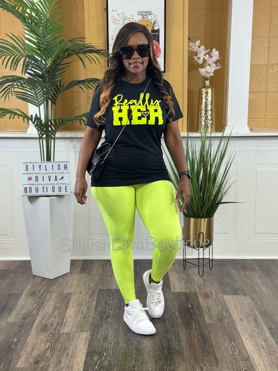 Really HER Graphic Tee (Neon Yellow Print)