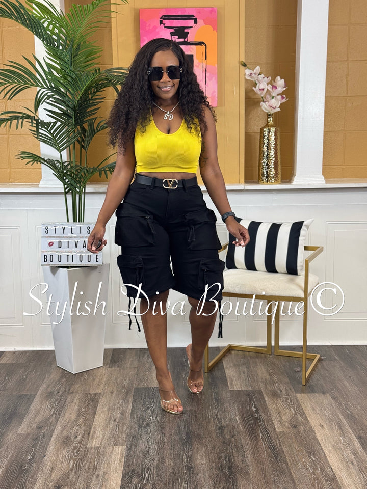 Seamless Ribbed Cropped Racerback Top (Golden Wasabi)