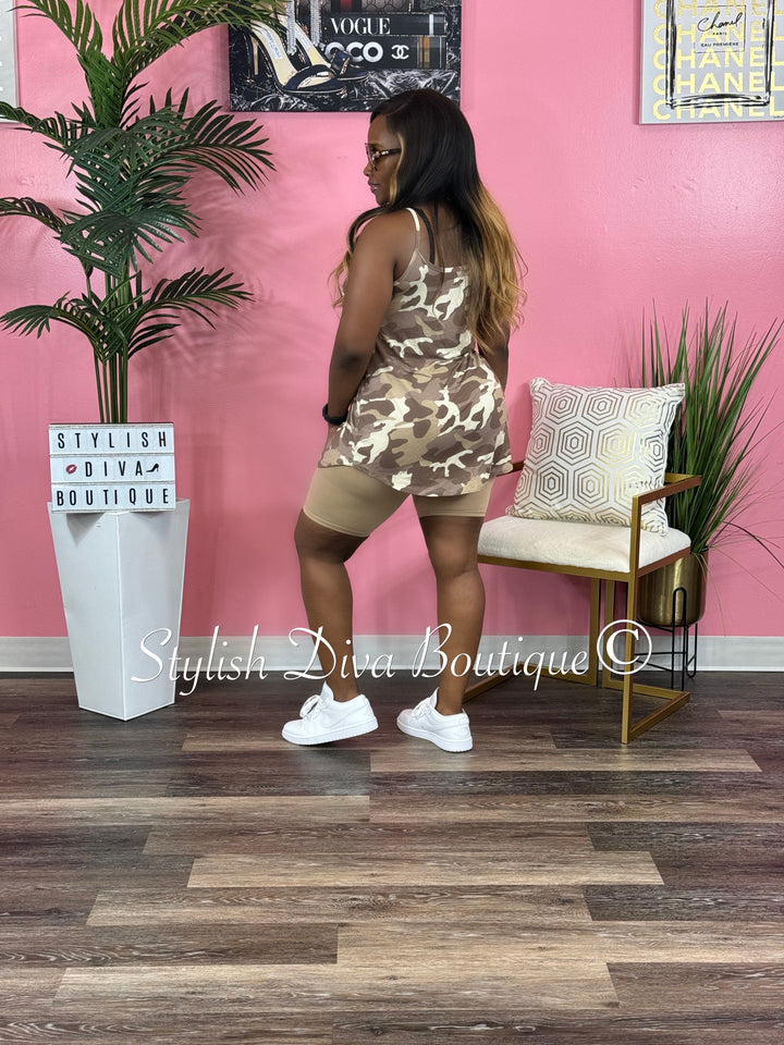 Summer Fun Printed Biker Set (Brown Camo)