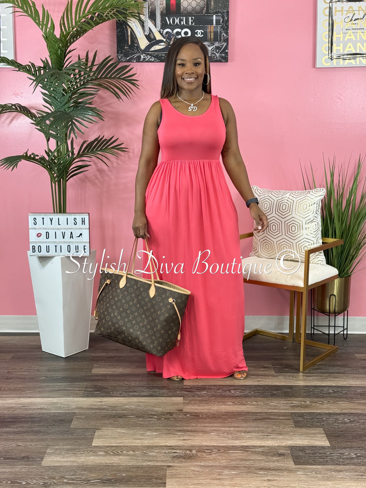 Sofie Sleeveless Maxi Dress (Coral Red)