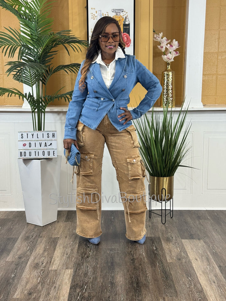 Main Character Acid Wash Cargo Jeans (Tan Wash)