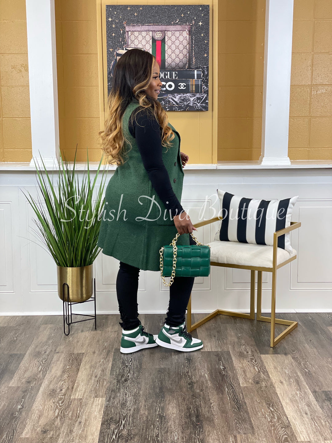 Classy Girl Cardigan Vest (Dark Green)