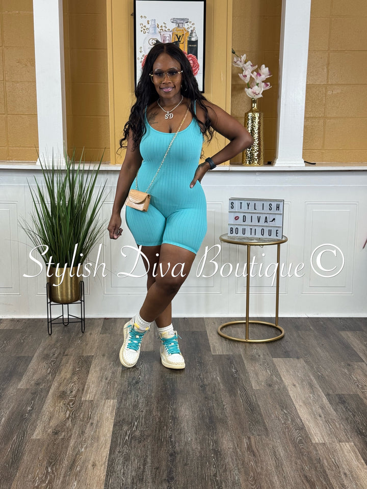 Ayla Sleeveless Ribbed Romper (Jade)