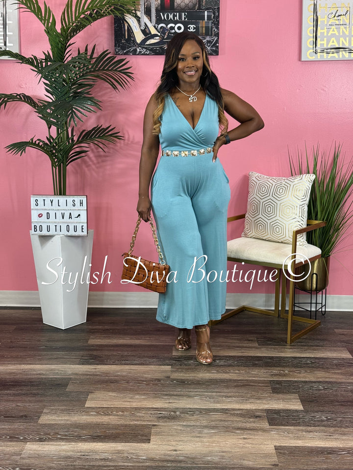 Cyndi Sleeveless Capri Jumpsuit (Blue Grey)