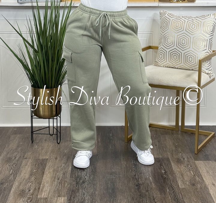 Mela Fleece Cargo Pants (Sage)