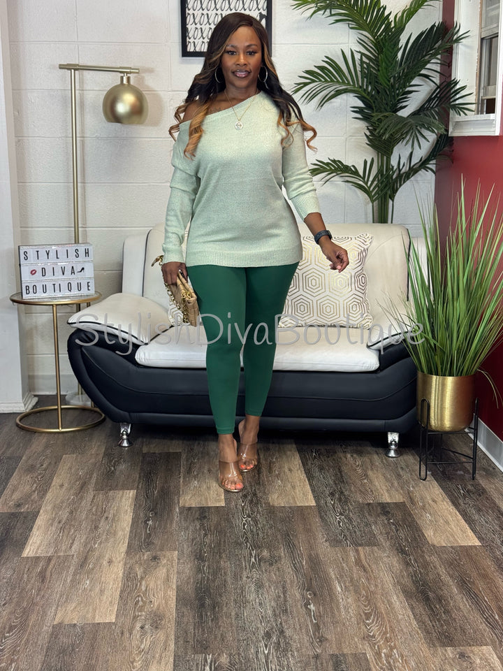 Bobbi Off Shoulder Everyday Sweater (Sage)