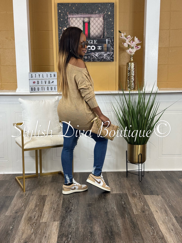 Bobbi Off Shoulder Spring Sweater (Camel)
