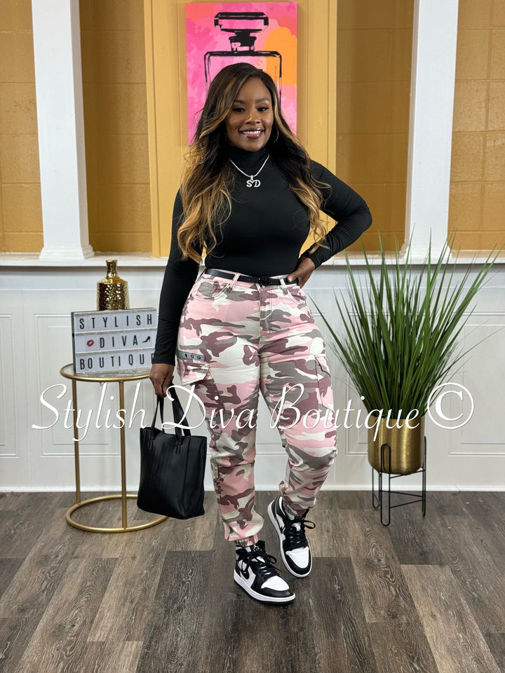 Pretty in Pink Camo Cargo Joggers (Pink/Grey/Cream)