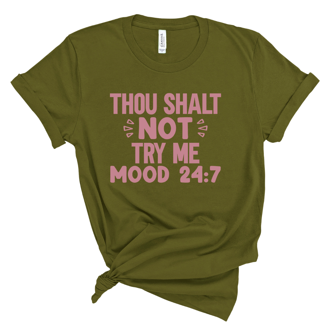 Thou Shall Not Try Me T-Shirt (Mauve Pink Print)