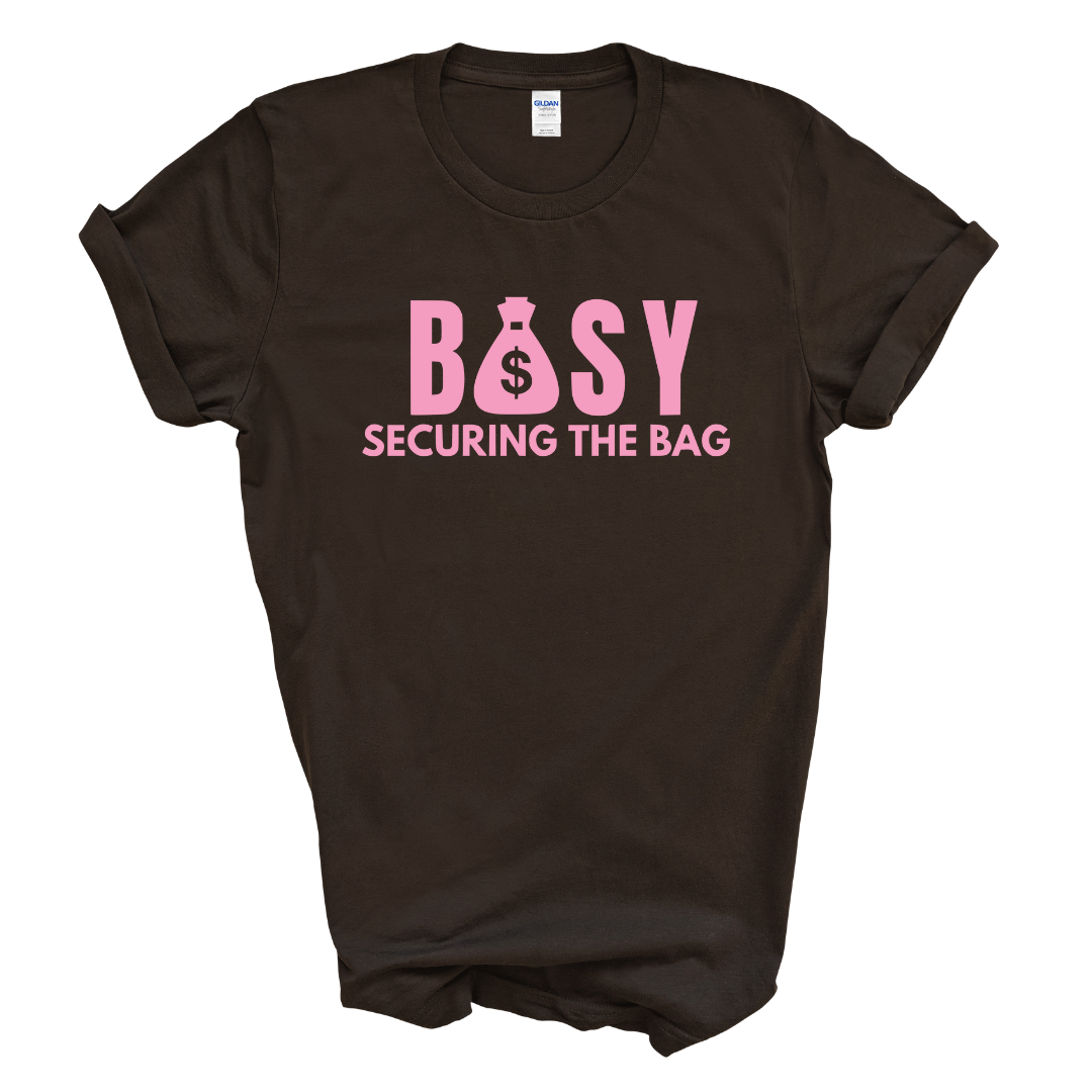 BUSY Securing The Bag T-Shirt (Pink Print)