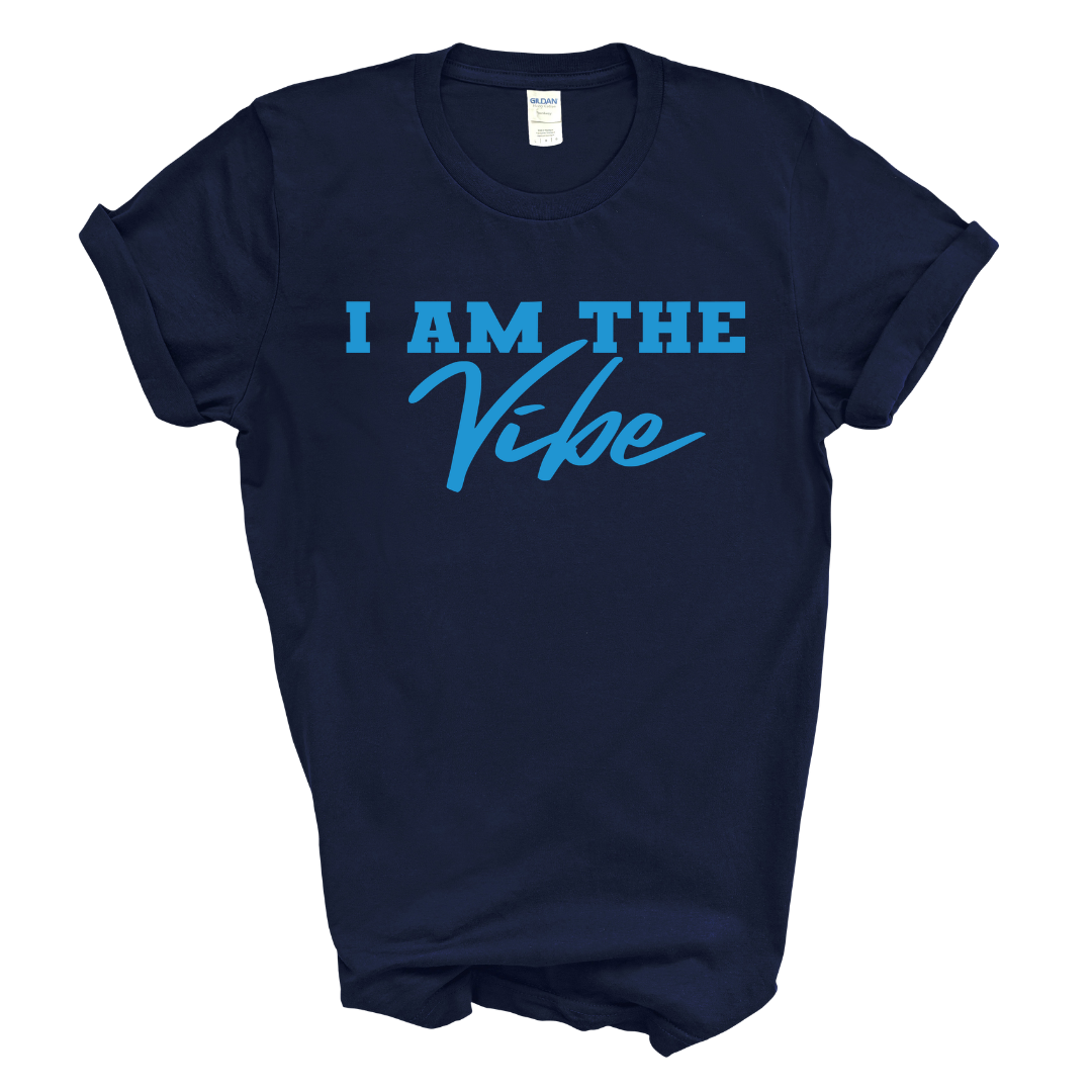 I AM the Vibe Graphic Tee (Black Shirt/Columbia Blue Print)
