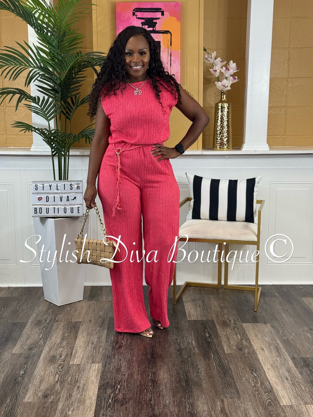 Iris Sleeveless Jumpsuit (Raspberry Pink)