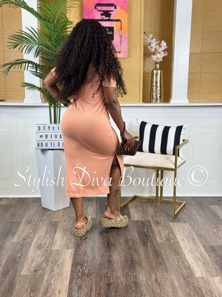 Ivy V-Neck Shirt Dress (Dusty Clay)