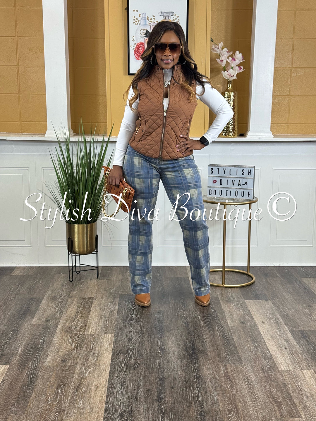 Plaid Perfection Vintage Jeans (Blue Haze)