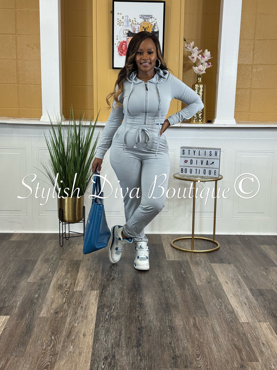 Chill Mode Zip Hoodie Jogger Set (Lt Grey)