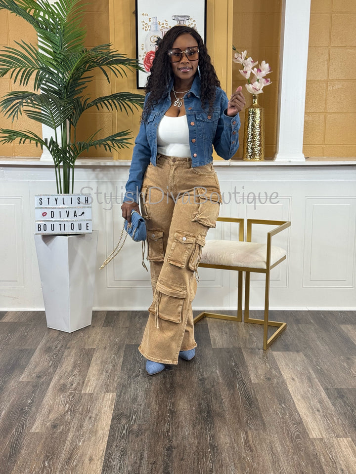 Main Character Acid Wash Cargo Jeans (Tan Wash)