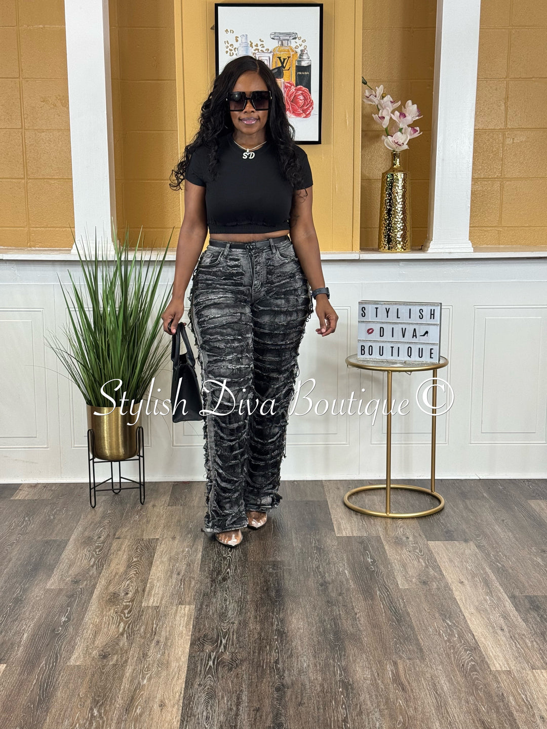 Elastic Hem Crop Top (Black)