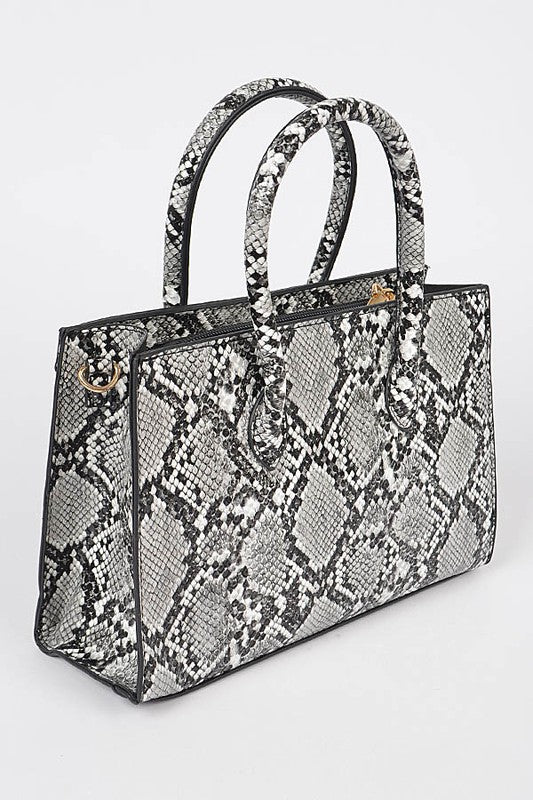 Snake Print Handle Bag (Black Snake)