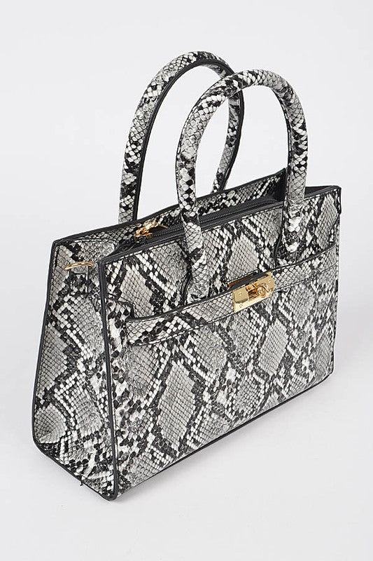 Snake Print Handle Bag (Black Snake)