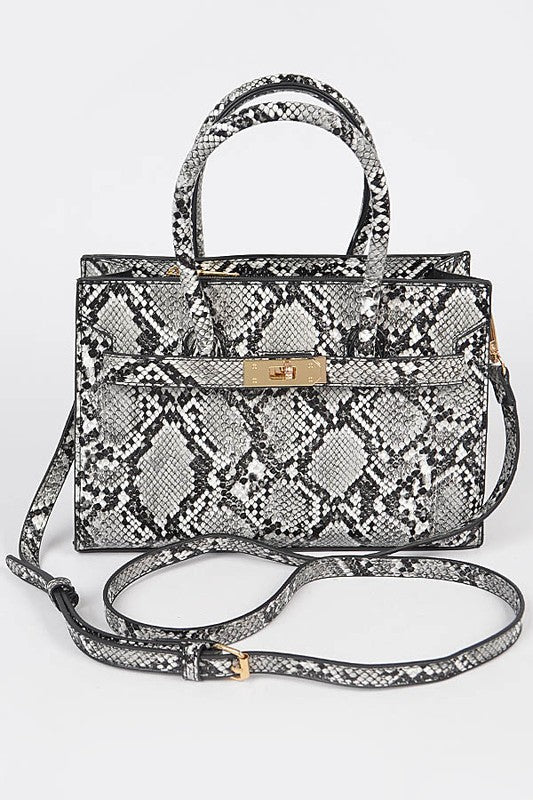 Snake Print Handle Bag (Black Snake)