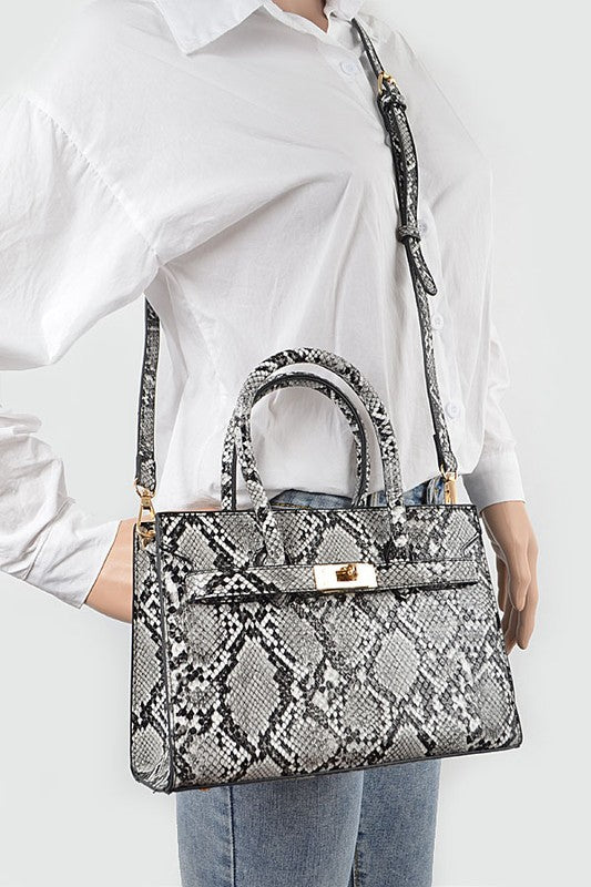 Snake Print Handle Bag (Black Snake)