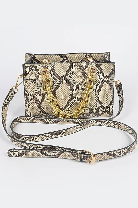 Snake Print Chain Handle Bag