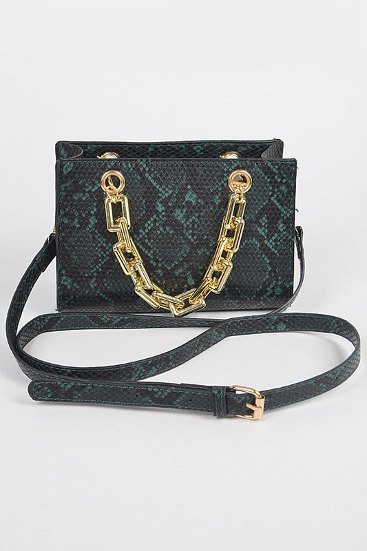 Snake Print Chain Handle Bag