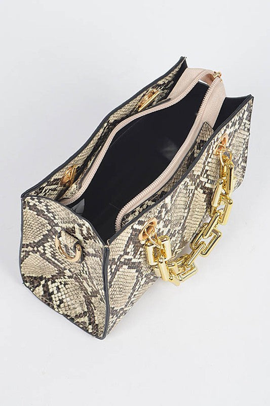 Snake Print Chain Handle Bag