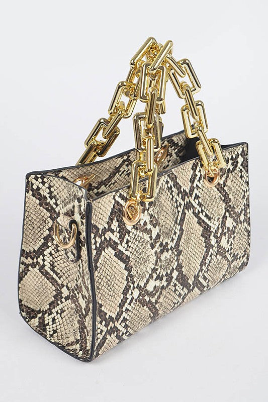 Snake Print Chain Handle Bag