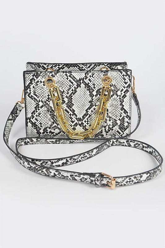 Snake Print Chain Handle Bag